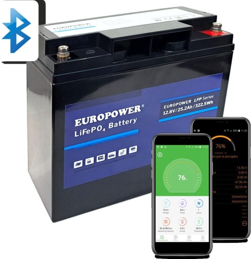 Аккумулятор lifepo4 серии europower lfp 12,8 в 25,2 ач bluetooth (срок службы ~2