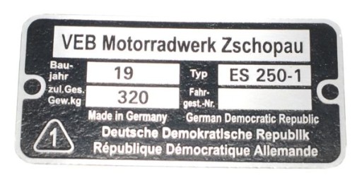 10039 - Паспортная табличка MZ ES 250-1 Ласточка