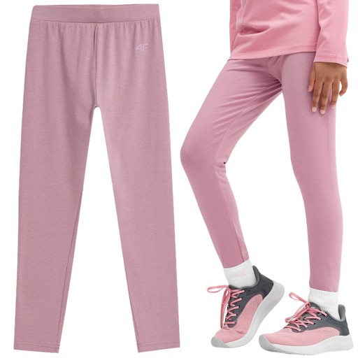 4F Легінси дитячі класичні бавовняні, рожеві 152
