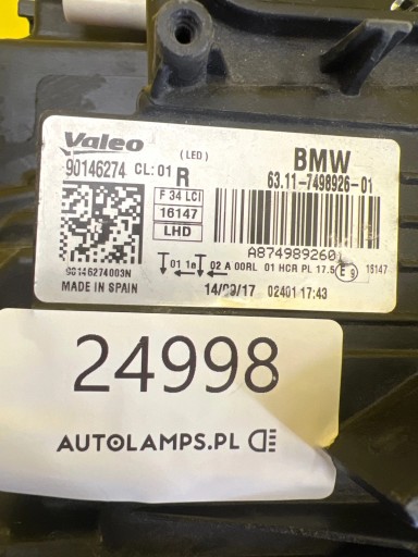 light right BMW 3 GT F34 LCI Lift Full Led 7498926-01