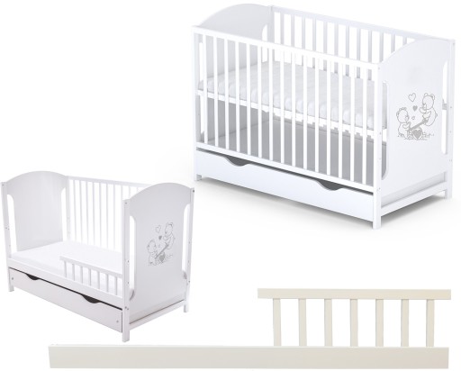 Дерев'яне ліжко Baby Miki 60 x 120 см біле + матрац F.P.H Tapi - Konrad Lech Piankowy soft 120 x 60 x 5 см