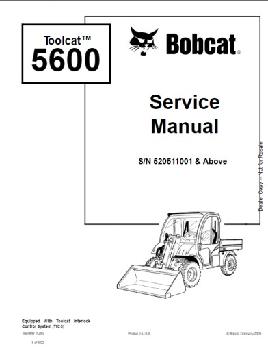 6901892 (5-09) - BobCat Service Repair Manual 5600