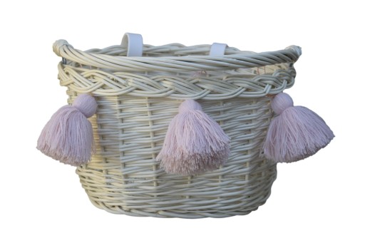 Коричневий плетений велосипедний кошик Wicker Wonders з помпонами
