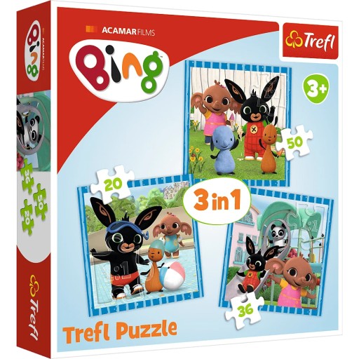 Puzzle 3v1 Puzzle BING Zábava s priateľmi Králik Rozprávka 3+ Trefl 34851