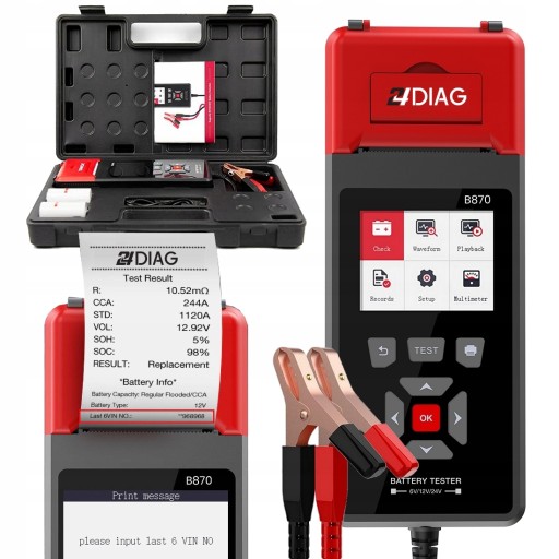 Тестер батареї батареї з принтером 6В 12В 24В