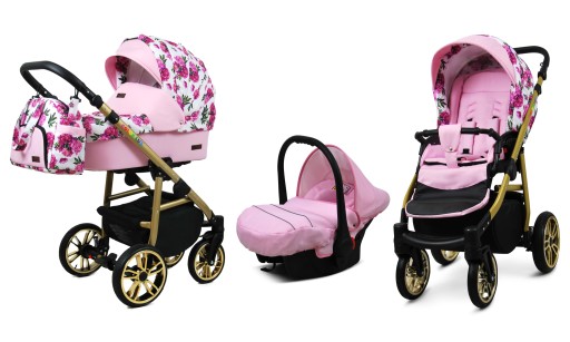 Коляска 3в1 BabyLux Color Lux Букети Півон На Білому