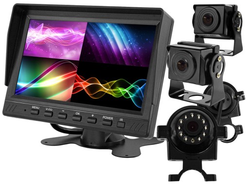 Автомобильный монитор AHD 4 камеры комплект 12/24V