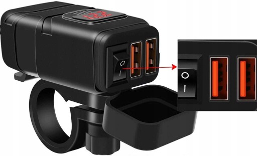 Зарядное устройство для мотоцикла 2x USB QC 3,0 SAE вольтметр