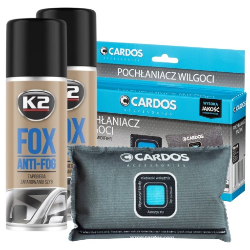 Pohlcovač vlhkosti K2 CARDOS + Antipara FOX 150ml sprej x2 auto