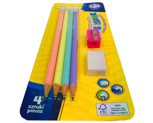 ЛАСТИК ДЛЯ КАРАНДАША PASTEL HB + ТОЧИЛКА BLISTER ASTRA