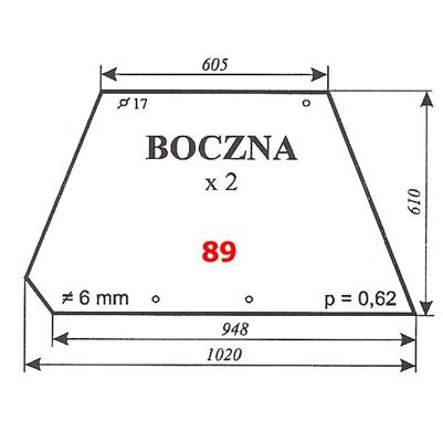 0089 - Бічне скло Ursus 912, C-385 kunow нового типу