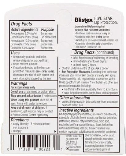 Увлажняющий бальзам для губ Five Star Lip Protection SPF 30 Blistex 4,25 г