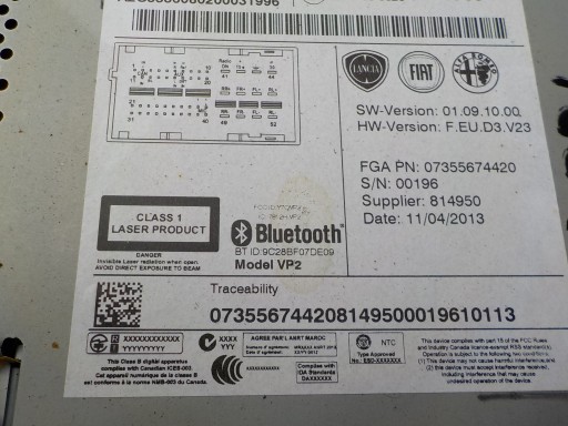 radio cd fiat 500L 2013r 07355674420