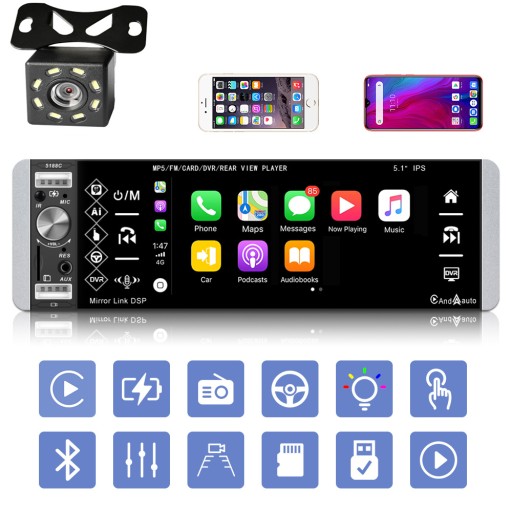 РАДІО АВТОМОБІЛЯ 1 DIN BT MP5 ДЛЯ APPLE ANDROID CARPLAY
