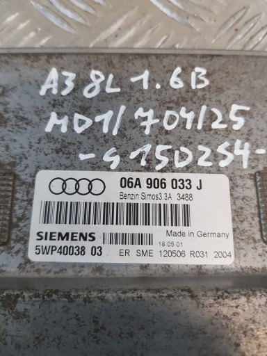control unit of the engine 06A906033J 5WP4003803 AUDI A3 8L 1.6B EUROPA