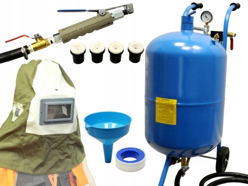 МОБИЛЬНАЯ СИФОННАЯ ПЕСОЧНАЯ МАШИНА 80 Л НАБОР НАСАДОК 2x ЗАЩИТНАЯ МАСКА