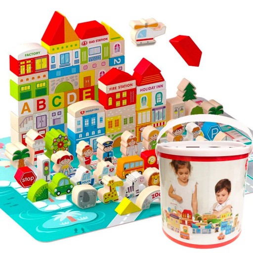 ДЕРЕВ'ЯНІ БЛОКИ МІСТО 120ШТ ТВАРИНИ МАШИНИ