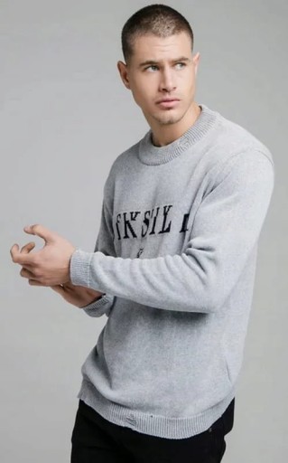 Príležitosť SikSilk - Sivý pletený sveter s logom