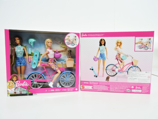 LALKA BARBIE ZESTAW 2 LALKI z pieskiem + rower + deskorolka