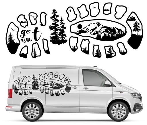 Наклейка шаблон автомобиля CAMPER отпечаток обуви 92x226cm