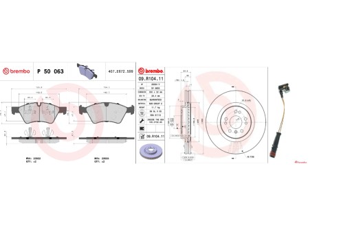 09.R104.11 - НАБІР ДИСКІВ КОЛОДКИ З ВІДЧУВАТИ.Прод. BREMBO MERCEDES ML W164 з 2005 року