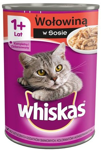 WHISKAS Adult 24x400g vlhké krmivo pre dospelú mačku s hovädzím mäsom v omáčke