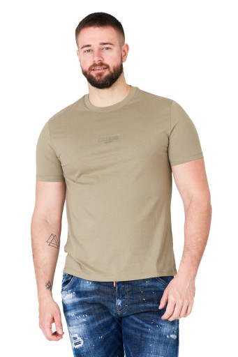 GUESS Khaki pánske tričko s aplikáciou s logom r L