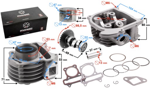 10-853 - Комплект головки цилиндра 80 cc скутер GY6 4T ZIPP