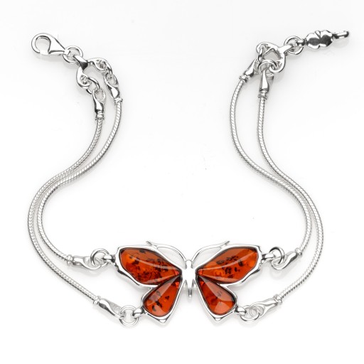 Strieborný náramok - jantárový motýľ