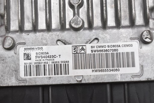 centralina motore 9663607080 5WS40423C-T PEUGEOT 407 2.0 HDI 136 KM 04-10