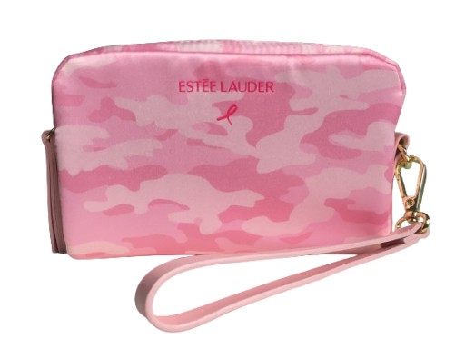 Рожева косметичка Estée Lauder із різнокольоровою стрічкою