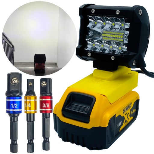🔥 HIT CENOWY! Zestaw DeWalt 18V MAX: Mocna Lampa Robocza + GRATIS Adaptery Nasadek!