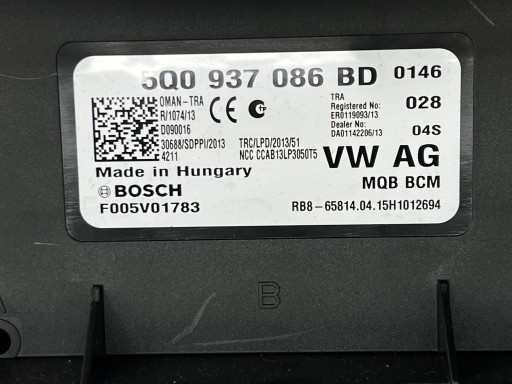 control unit comfort control unit VW PASSAT B8 5Q0937086BD
