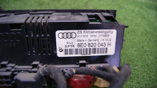 panel ovládání klími AUDI A4 B6 8E0820043H