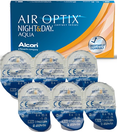 AIR OPTIX NIGHT&DAY AQUA 6SZT SOCZEWKI KONTAKTOWE MIESIĘCZNE BC8.6 MOC-2,75