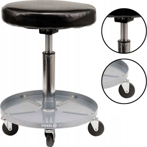 СТУЛ ДЛЯ МАСТЕРСКОЙ НА КОЛЕСАХ, РЕГУЛИРОВКА ВЫСОТЫ