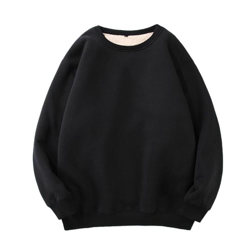 Crew Neck Casual Plus Velvet Hrubý čierny XXL