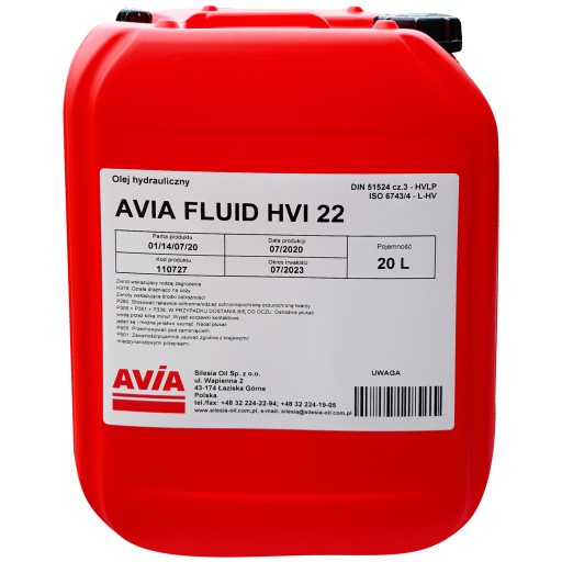 ГІДРАВЛІЧНЕ МАСЛО AVIA Fluid HVI 22 - - 20 літрів HV 22
