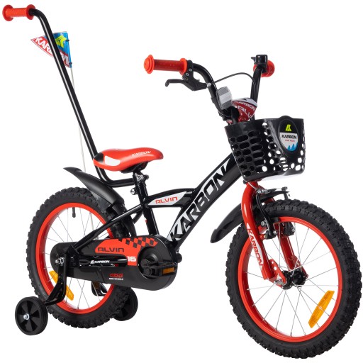 Rower Karbon Alvin 16 Czarny Dla Chłopca Dziecięcy z prowadnikiem
