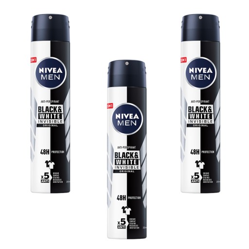 NIVEA MEN Black White Antiperspirant pánsky sprej - dezodorant 3x200ml
