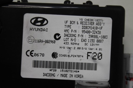 MODULO CENTRALINA BSM 95400-3Z438 HYUNDAI I40 LIFT 1.7 CRDI 14-19