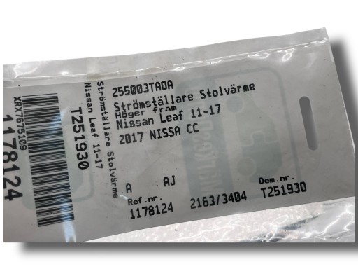 NISSAN QASHQAI Schalter Hitzung SITZ 255003TA0A !J