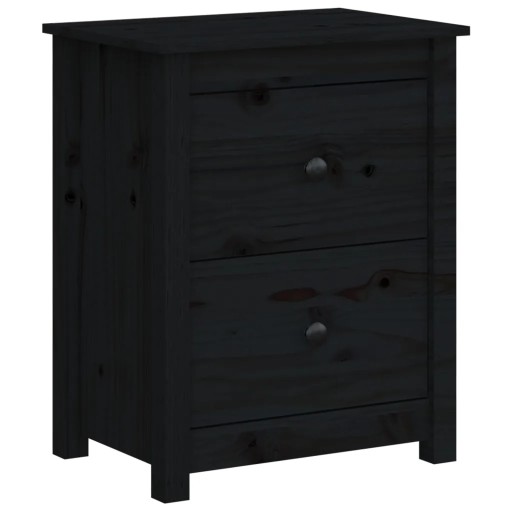 vidaXL Nočný stolík, čierny, 50x35x61,5 cm, masívne borovicové drevo