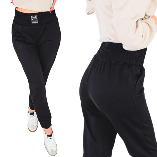 Čierne športové nohavice dámske tepláky PARROT široká guma v páse 2XL/3XL