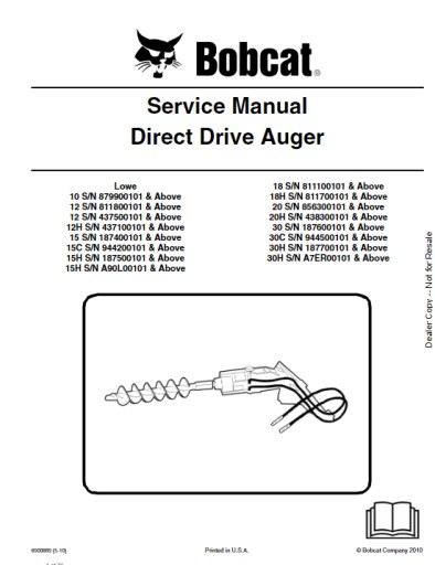 6900889 (5-10) - BobCat Service Repair Manual Direct Drive Auger