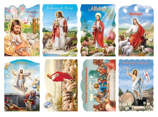 Kartki Wielkanocne z Życzeniami Świąteczne Pocztówki z Panem Jezusem 10szt