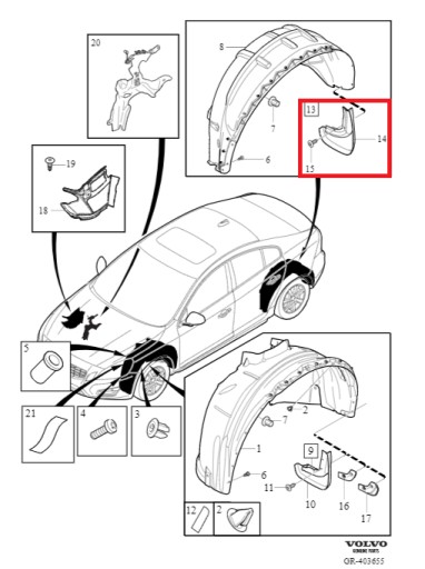 Бризговики задній VOLVO S60 (11 -)