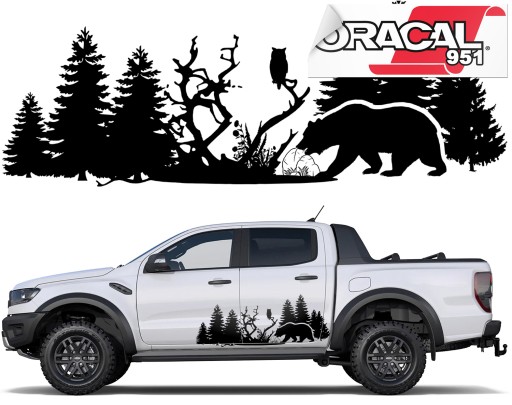 Наклейка на боковую сторону автомобиля медведь лес 57x150cm