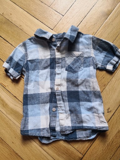 Лляна сорочка в клітинку з коротким рукавом