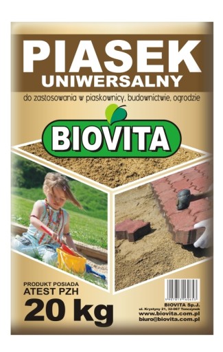 Piasek do piaskownicy uniwersalny 20 kg atest PZH Biovita